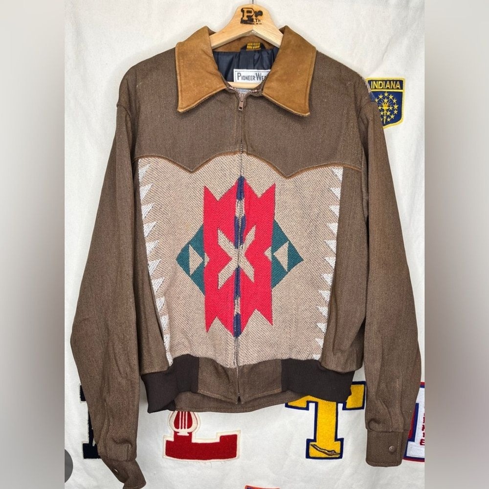 Rare Vintage Pioneer Wear Aztec Bomber Jacket Western Mens XL